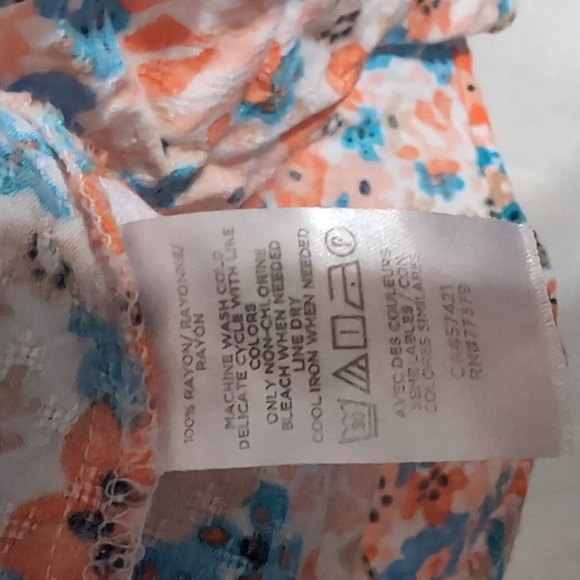 Ann Taylor Blue Orange Bright Floral Print Short Sleeve Blouse Size Extra Large - Picture 4 of 5